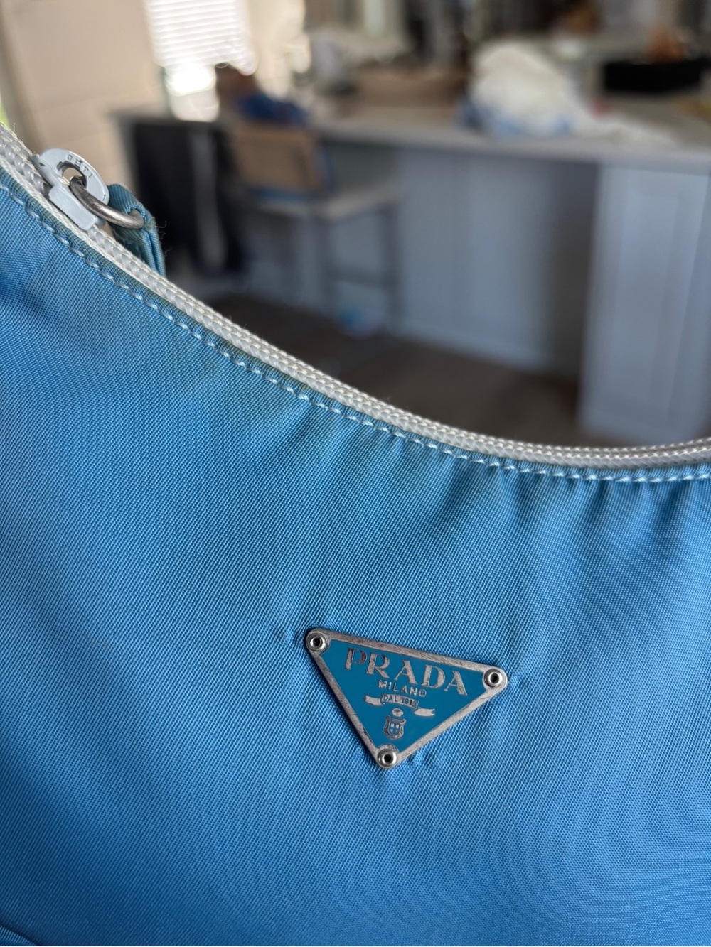 Prada Blue Nylon Shoulder Bag with Cream Strap - Picture 5 of 7